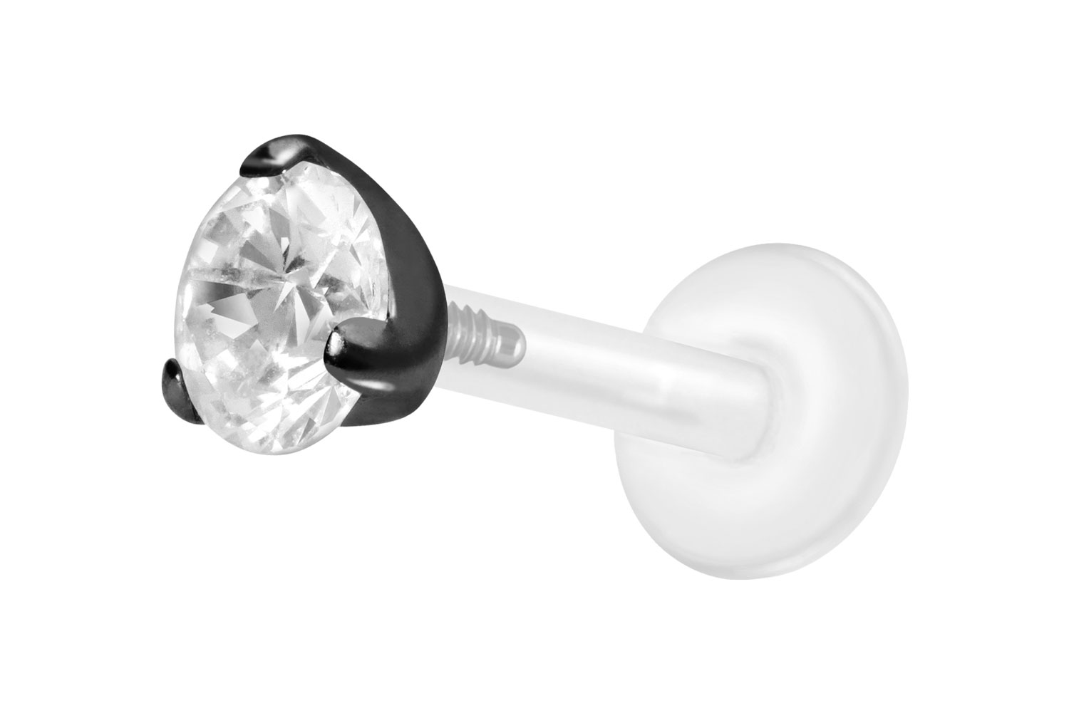 PTFE Labret Piercing mit Innengewinde + Titan-Aufsatz EINGEFASSTER KRISTALL